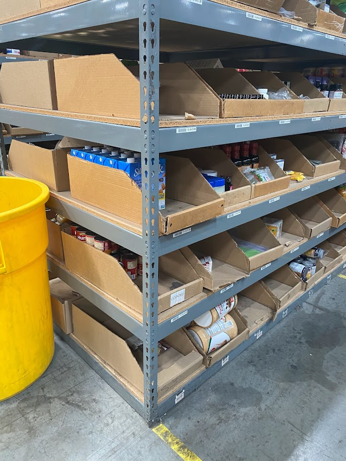 Industrial shelving supply in Orange County - shelves filled with food and other items in a warehouse